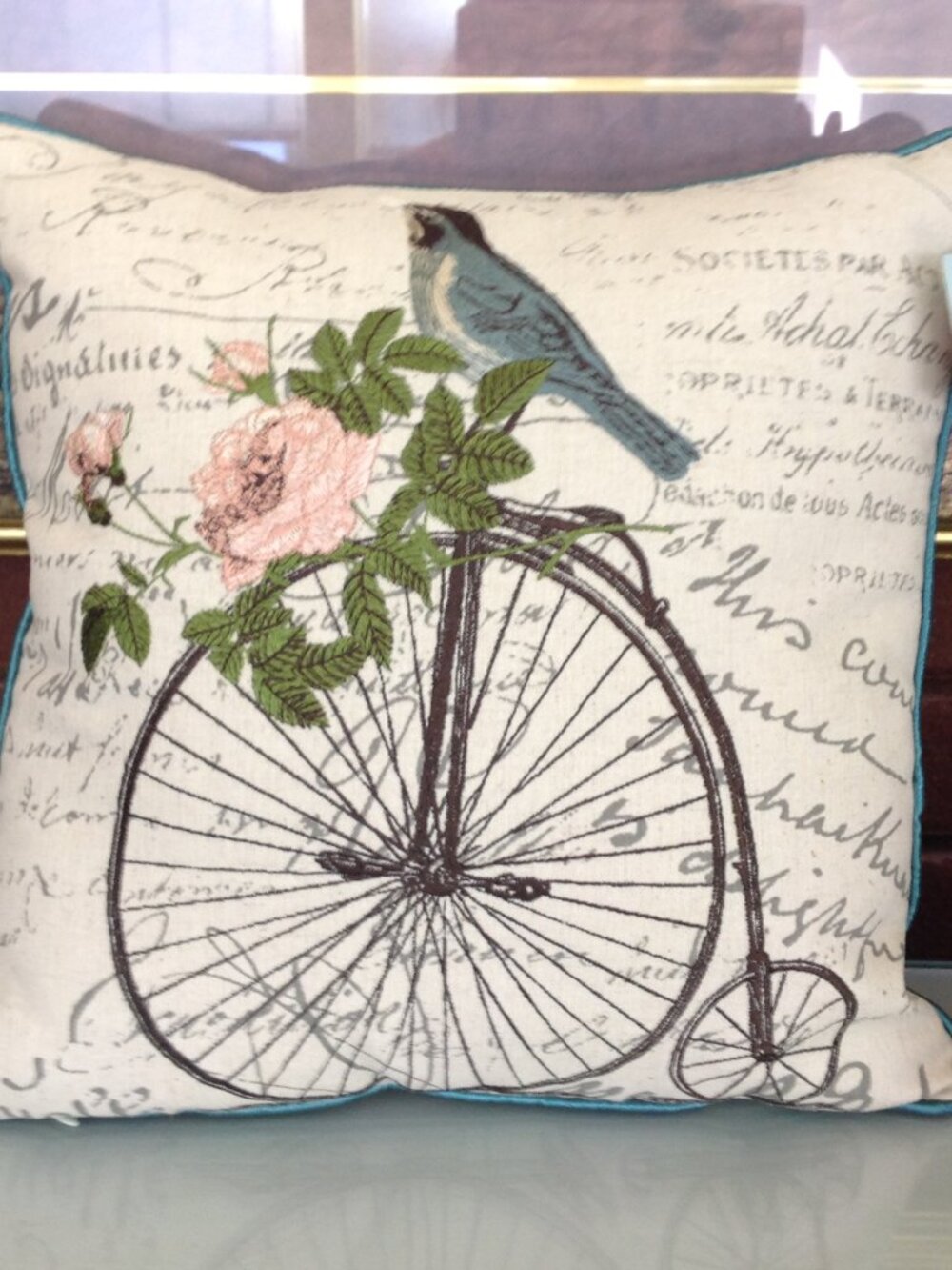 Juniper Penny Bicycle Embroidered Cushion Pillow